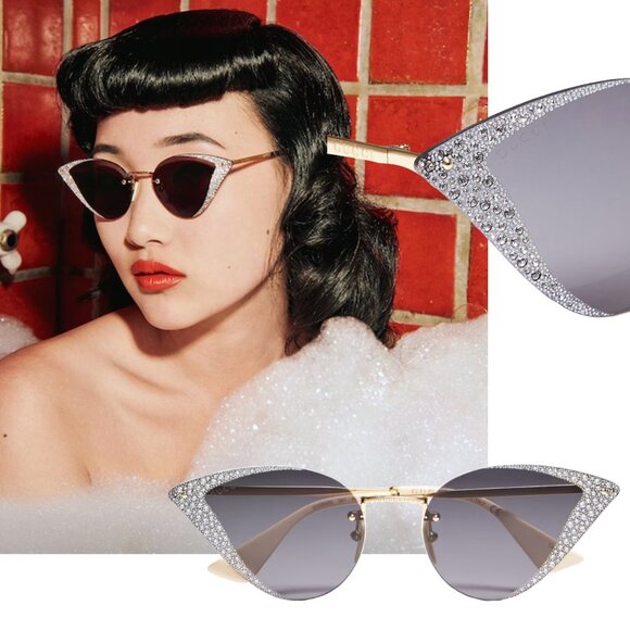 GUCCI SUNGLASSES GG0898S HOLLYWOOD FOREVER CRYSTAL CAT EYE ACETATE $1,200 - Picture 1 of 14